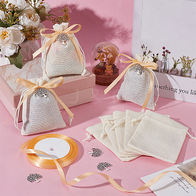 30Pcs Polyester Imitation Burlap Packing Pouches Drawstring Bags ABAG-PH0001-58-1