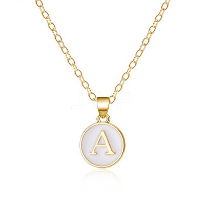 Alloy White Enamel Flat Round with Letter Pendant Necklaces FS-WG63565-01-1
