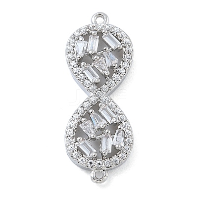 Rack Plating Brass Clear Cubic Zirconia Infinity Connector Charms KK-A234-036P-02-1