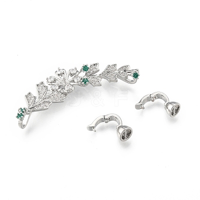 Brass Pave Clear & Green Cubic Zirconia Fold Over Clasps KK-N216-521-1