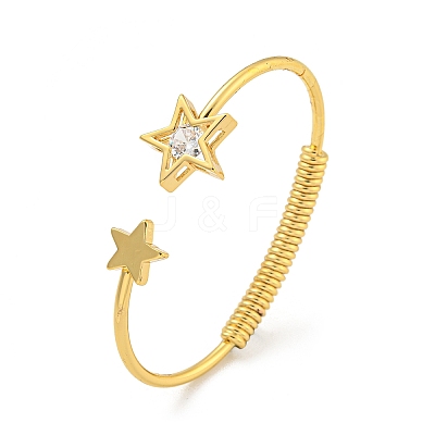 Star Brass Pave Clear Cubic Zirconia Open Cuff Bangles for Women BJEW-G704-03G-1