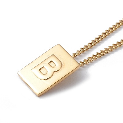 Stainless Steel Initial Letter Rectangle Pendant Necklace for Men Women NJEW-E090-01G-02-1
