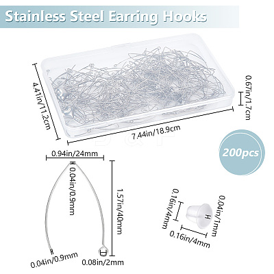 200Pcs 304 Stainless Steel Earring Hooks STAS-BBC0004-46-1