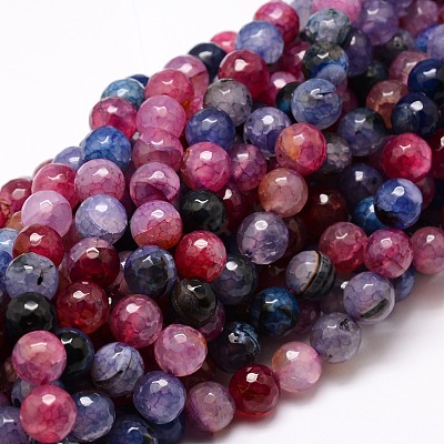 Dyed Natural Agate Faceted Round Beads Strands X-G-E320E-8mm-02-1