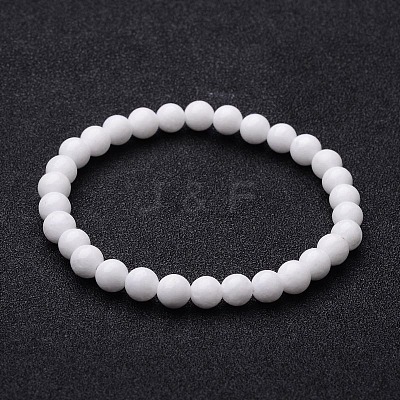 Natural White Jade Round Beaded Stretch Bracelets BJEW-F202-06-1