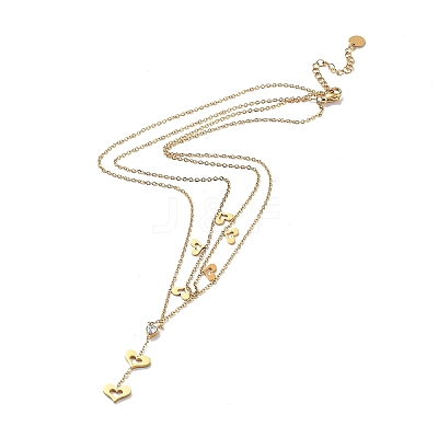 Golden 304 Stainless Steel Cable Chains Double Layer Necklace LS-NJEW-Z027-01A-1