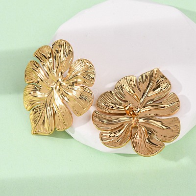 304 Stainless Steel Leaf Stud Earrings EJEW-L304-05G-1