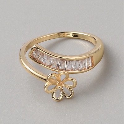Brass Micro Pave Clear Cubic Zirconia Cuff Ring Setting KK-WH0031-50G-1