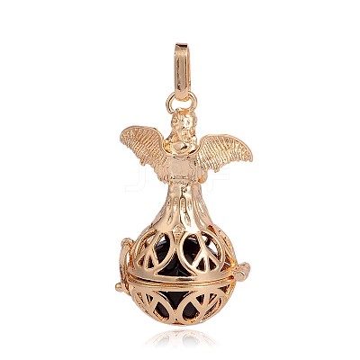 Golden Plated Brass Hollow Round Cage Pendants KK-J251-05G-1