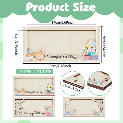 CutHollow 6Pcs 6 Styles Plywood Wooden Envelope Greeting Cards for Birthday Gift CON-CL0001-03-1