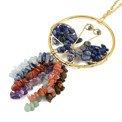 Butterfly Brass & Natural Lapis Lazuli Pendant Decorations HJEW-Z007-04G-02-1
