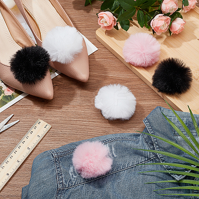 6Pcs 3 Colors Polyester Plush Pompom Ball Brooch JEWB-NB0001-24A-1