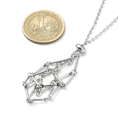 2Pcs 2 Color Brass Bar Link Chains Macrame Pouch Empty Stone Holder for Pendant Necklaces Making NJEW-JN04466-03-1
