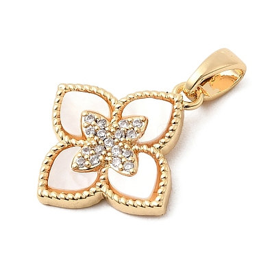 Natural Shell & Clear Cubic Zirconia Pendants KK-G553-13G-1