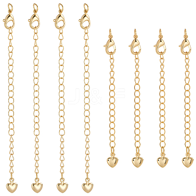 12Pcs 2 Styles Brass Chain Extender with Heart Charms and Lobster Clasps KK-BBC0021-77-1