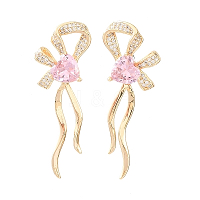 Brass Micro Pave Cubic Zirconia Stud Earrings for Women KK-CBADFF4-05G-1