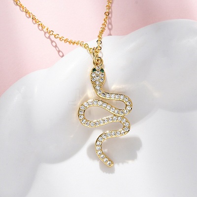 Brass Micro Pave Clear Cubic Zirconia Snake Pendant Necklaces NJEW-S438-02F-G-1