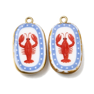 Fruit & Floral & Animals Printed Handmade Porcelain Pendants X-STAS-Z207-01G-05-1
