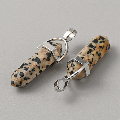 Natural Dalmatian Jasper Double Terminal Pointed Pendants G-WH0016-37I-1
