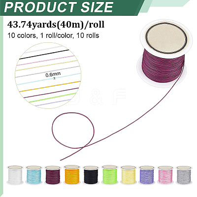 10 Rolls 10 Colors Nylon Chinese Knot Cord NWIR-PH0002-48B-1