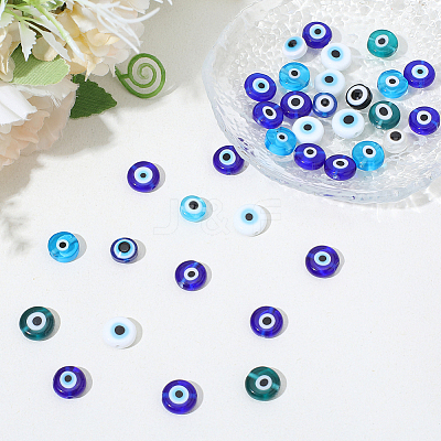 50Pcs 5 Colors Handmade Evil Eye Lampwork Beads LAMP-PA0001-30-1