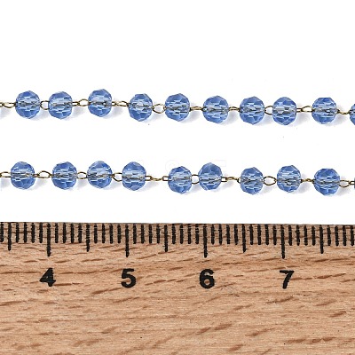 304 Stainless Steel with Glass Faceted Rondelle Bead Handmade Link Chain Birth Stone Necklaces for Women NJEW-G195-01G-07-1