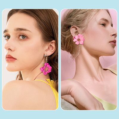 2 Pairs 2 Styles Iron Flower Dangle Earrings and Sweet and Stylish Multi-layer Petal Flower Stud Earrings EJEW-TA0001-80A-1