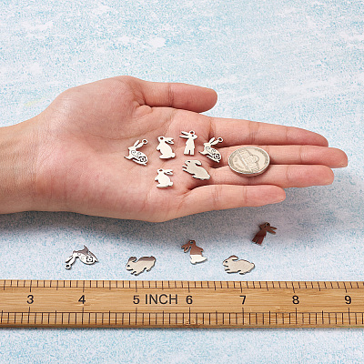 32Pcs 4 Styles 304 Stainless Steel Bunny Pendants STAS-TA0002-13P-1