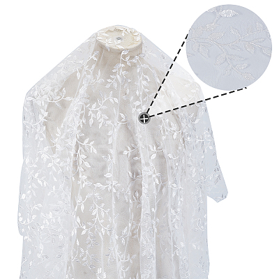 Polyester Leaf Lace Embroidery Fabrics DIY-WH20081-073B-1
