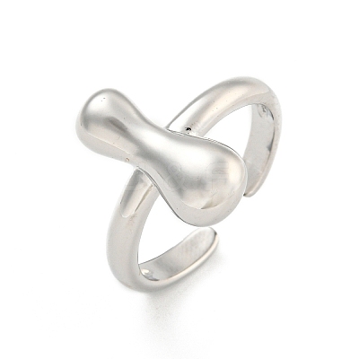 Brass Letter Open Cuff Rings for Women RJEW-G313-01I-P-1