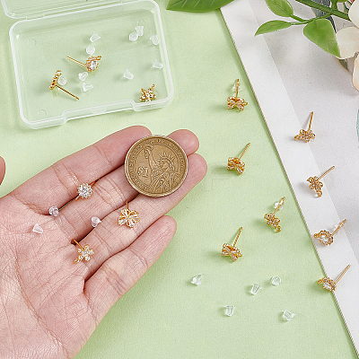 18Pcs 3 Styles Brass Pave Clear Cubic Zirconia Stud Earring Findings KK-BBC0023-14-1