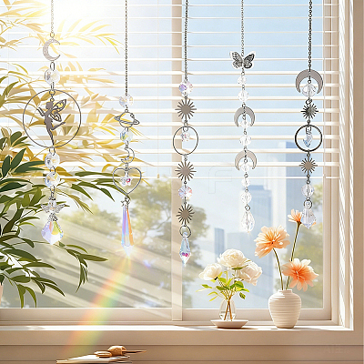 5Pcs Alloy Planet Moon Hanging Ornaments HJEW-BM0001-47-1