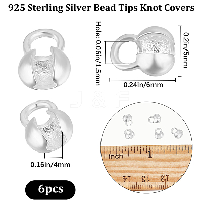 6Pcs 925 Sterling Silver Bead Tips Knot Covers STER-BBC0002-24-1