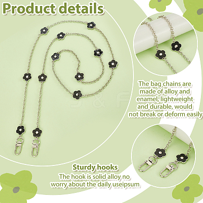 2Pcs Alloy Black Enamel Flower Link Purse Chains AJEW-PH0012-25-1