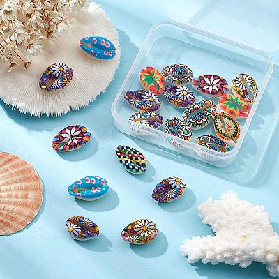 20Pcs Printed Natural Cowrie Shell Beads SHEL-YW0001-03C-1