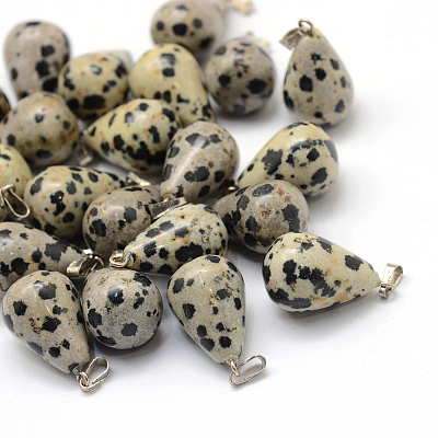 Teardrop Natural Dalmatian Jasper Pendants G-Q435-16-1