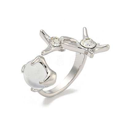 Star Zinc Alloy Rhinestone Open Cuff Ring LS-RJEW-Z048-02P-02-1