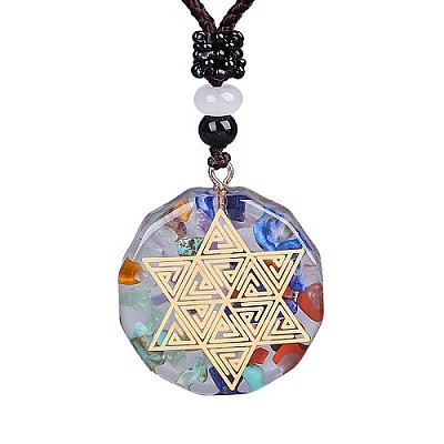 Orgonite Chakra Natural & Synthetic Mixed Stone Pendant Necklaces QQ6308-17-1