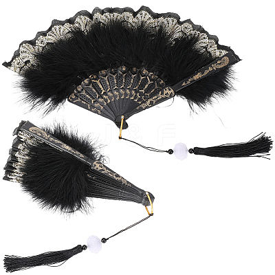 Plastic & Feather Fan Staves Design AJEW-WH20064-47A-1