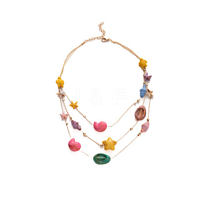 Alloy and Resin Shell 3 Layered Starfish Shell Shaped Necklaces FS-WGB8379-01-1