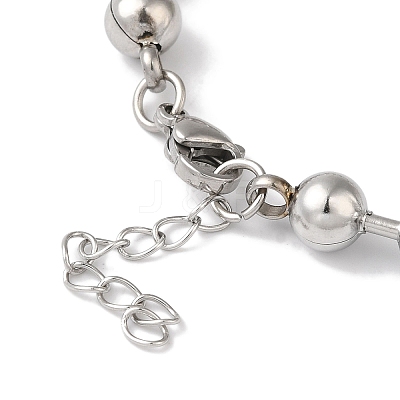 Non-Tarnish 304 Stainless Steel Beads Ball Chain Bracelets for Women BJEW-B092-01A-P-1