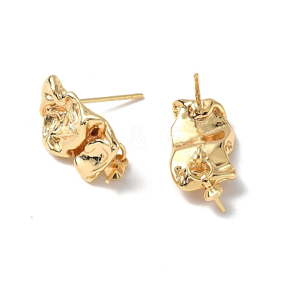 Textured Brass Stud Earring Findings KK-B063-08G-1