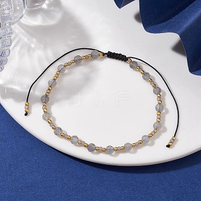 Adjustable Natural Labradorite & Glass Braided Bead Bracelet BJEW-JB10137-08-1