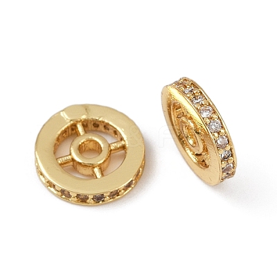 Flat Round Brass Micro Pave Clear Cubic Zirconia Beads KK-R224-13G-01-1