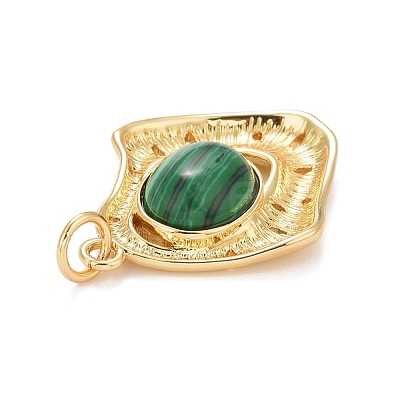Synthetic Malachite Rack Plating Brass Pendants KK-I689-08G-1