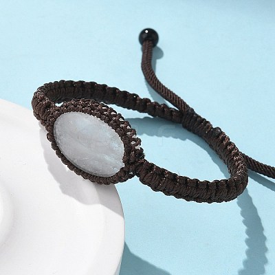 Adjustable Oval Natural Quartz Crystal Braided Bead Bracelets BJEW-H626-02-08-1