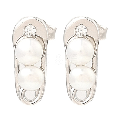 Anti-Tarnish Rhodium Plated 925 Sterling Silver Safety Pin Shape Stud Earrings EJEW-Z024-03P-1