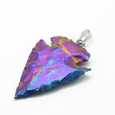 Electroplated Natural Indian Agate Pendants G-P396-05P-03-1