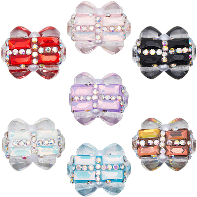 10Pcs Polymer Clay Pave Rhinestone Rectangle Beads with Resin Heart CLAY-SC0002-13-1