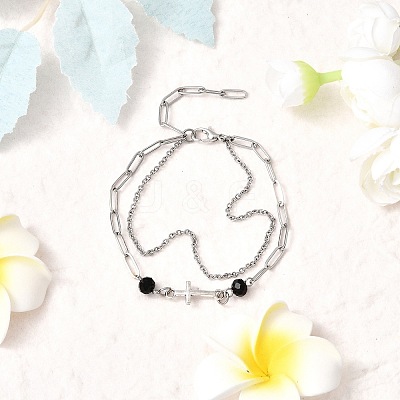 304 Stainless Steel Cable & Paperclip Chain Bracelets Multi-layered Bracelets BJEW-JB12331-01-1
